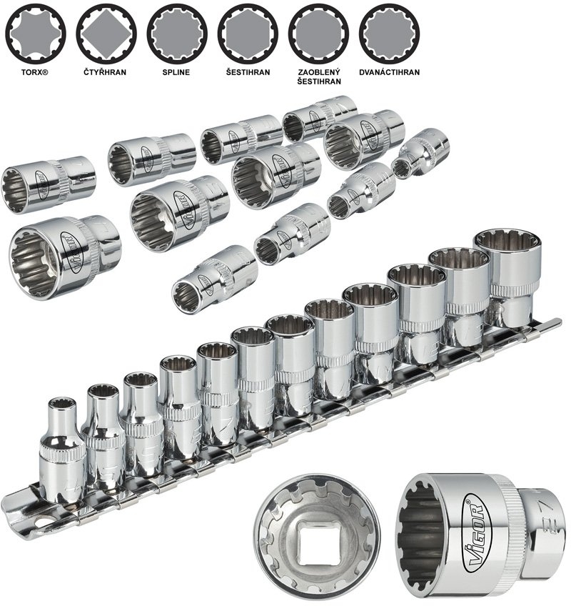 Sada multiprofilových nástrčných hlavic VIGOR V1897