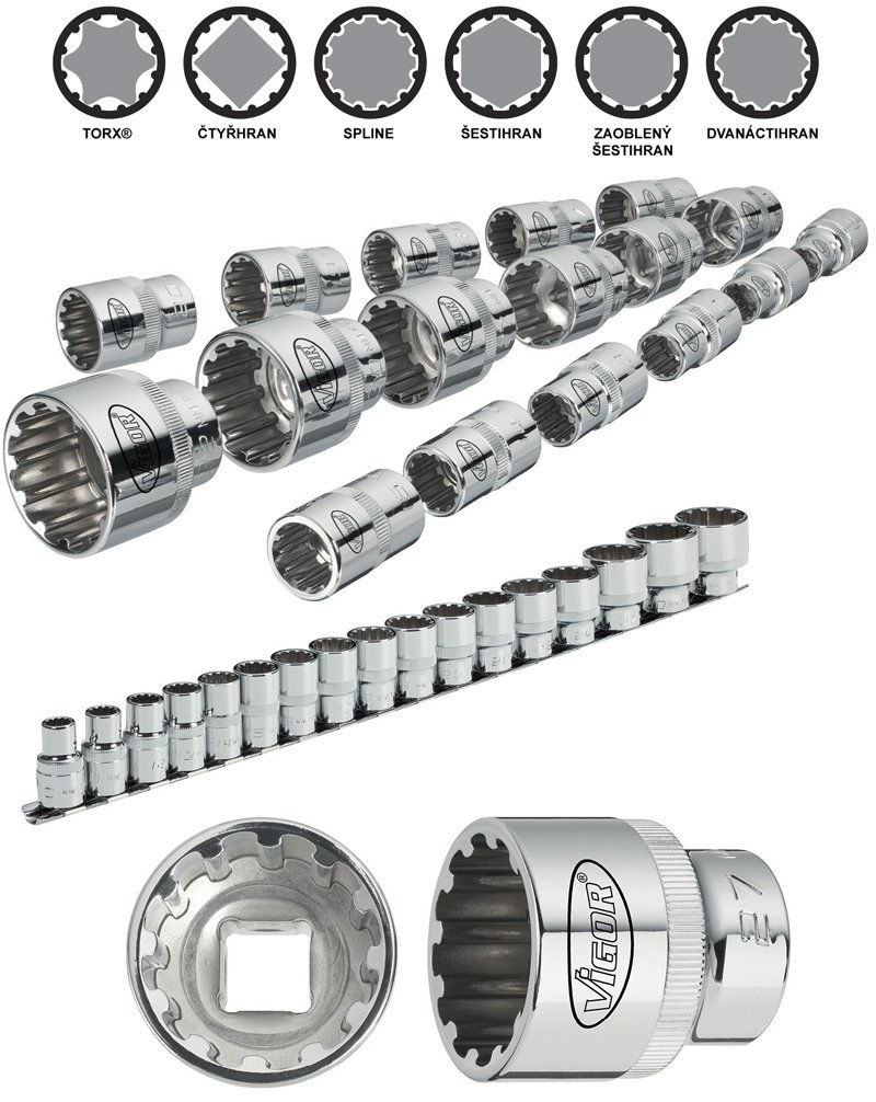 Sada multiprofilových nástrčných hlavic VIGOR V1898